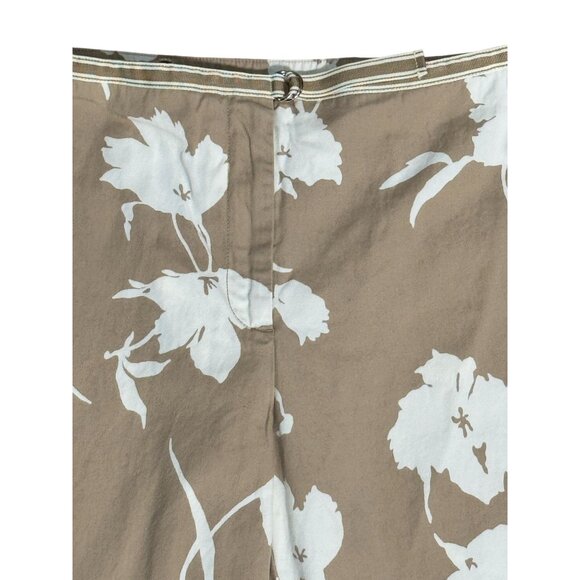 Ann Taylor Loft Womens 8P Beige White Floral Print Cropped Pants 100% Cotton - Picture 2 of 9